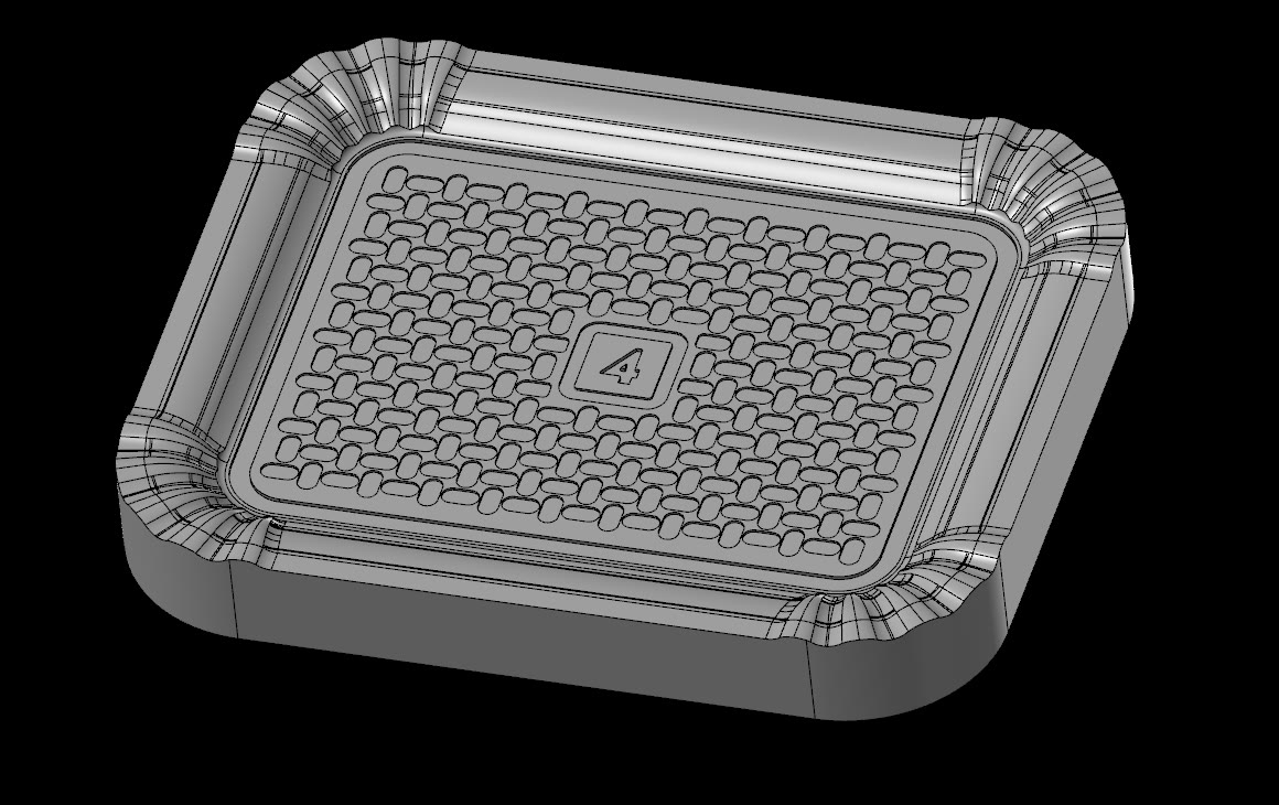 Modelo 3D CAD da peça com textura e número 4