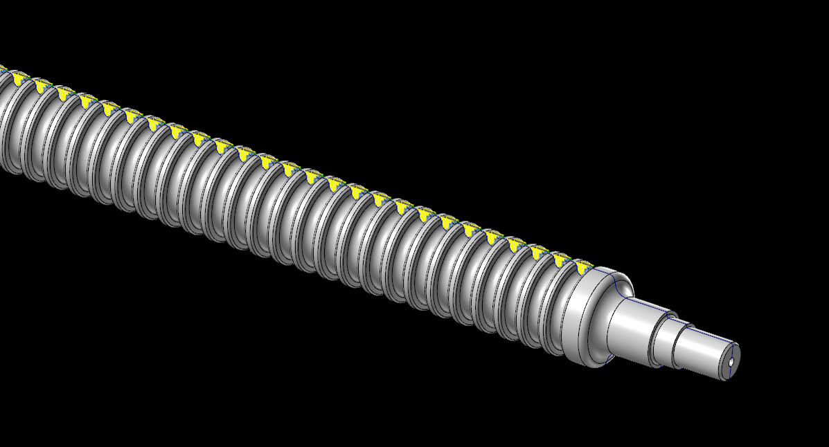 Modelo CAD de parafuso ou fuso com seleção de faces