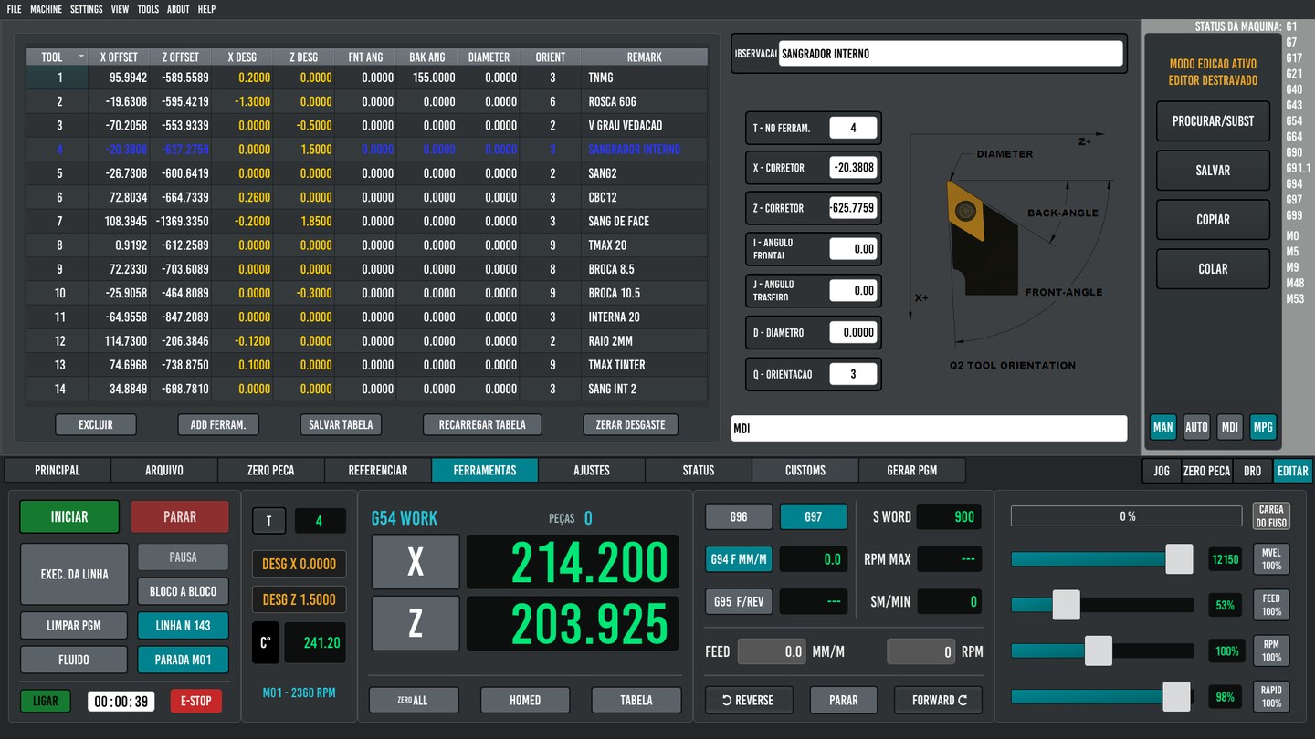 Tabela de ferramentas com offsets no CNC EVO